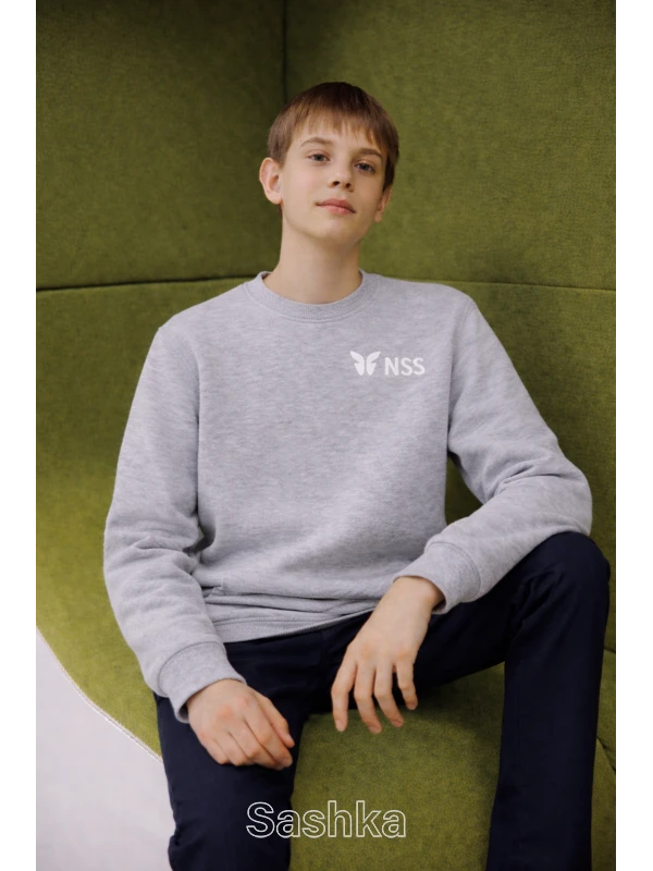 Толстовка на флісі для хлопчика сіра з логотипом школи NSS, розмір 116-176